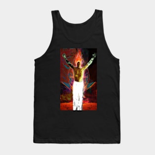 Portrait, digital collage and special processing. Shirtless man, stands. All chakras opened. Mystic. Tank Top